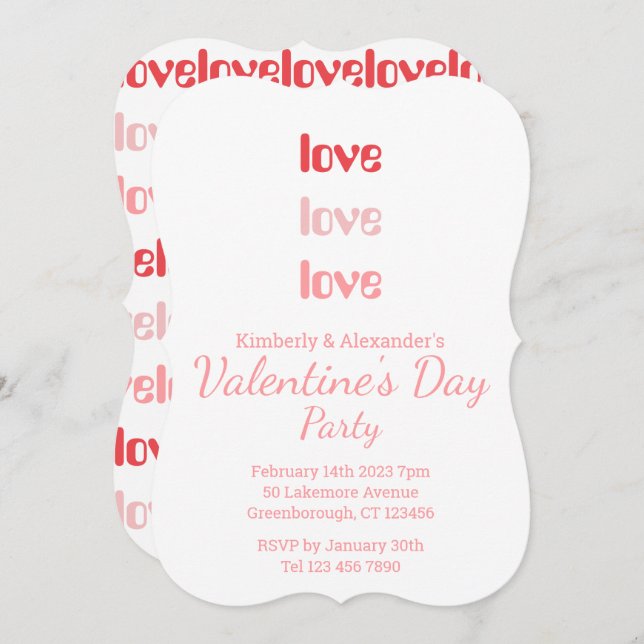 Convite Valentine's Day Party Pink and Red typography (Frente/Verso)