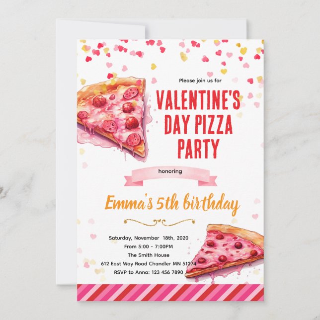 Convite Valentine's Day Pizza Party invitation (Frente)