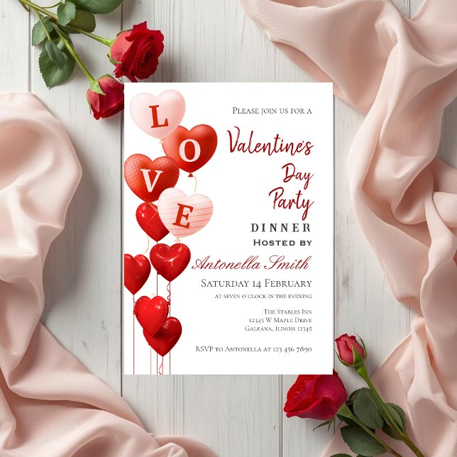 Convite Valentine's Day Red Heart Love (Criador carregado)