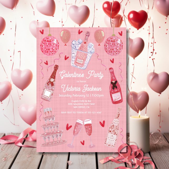 Convite Valentine's Galentine's Day Champagne Party Pink (Criador carregado)