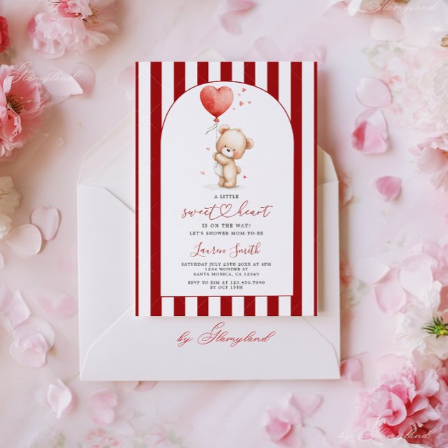 Convite Valentines Sweetheart Teddy Bear Baby Shower (Criador carregado)
