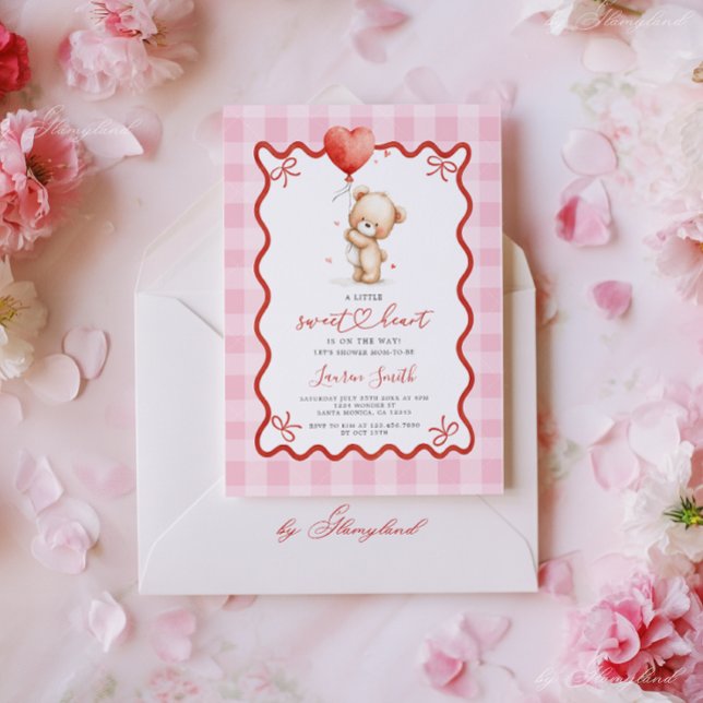 Convite Valentines Teddy Bear Baby Shower Girl (Criador carregado)