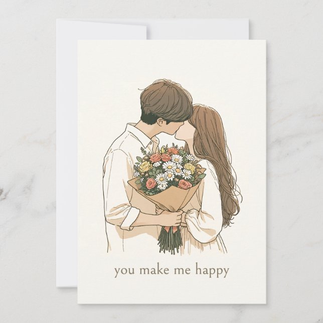 Convite Valentinstag- Pärchen mit Blumenstrauß-  (Frente)