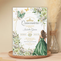 Valsa Floral Esmeralda Borboleta Dourada Quinceañe