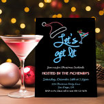 Convite Vamos acende Neon Sinal Festa de Cocktail de Natal<br><div class="desc">Este Natal,  "Vamos-se"! Apresenta um sinal de neon com chapéu de Papai noel e um cocktail de martini de férias. Bar colorido neon na parte de trás. Excelente para uma festa de Natal de Natal!</div>