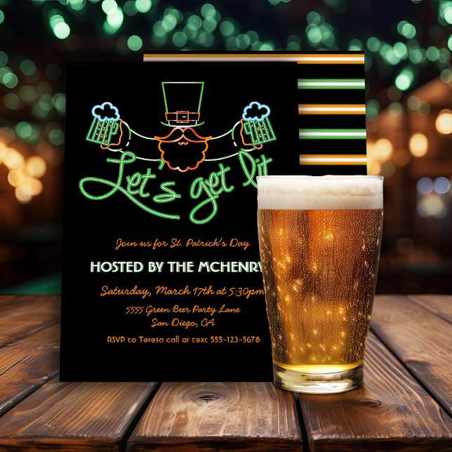 Convite Vamos acender Leprechaun Neon Dia de São Patrício (Criador carregado)