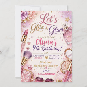 Convite Vamos Aniversário da Menina de Maquiagem Glitz & G