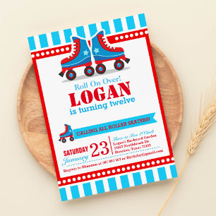 Convite Vamos! Azul Roller Skate Sport Aniversário