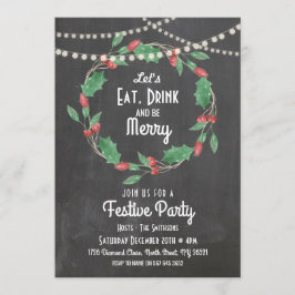 Convite Vamos Beba Bebida e Seja Feliz Natal Wreath Convid