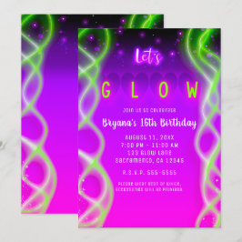 Convite Vamos Brilhar Roxo Rosa Verde Neon Festa Sweet 16