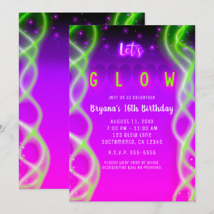 Convite Vamos Brilhar Roxo Rosa Verde Neon Festa Sweet 16