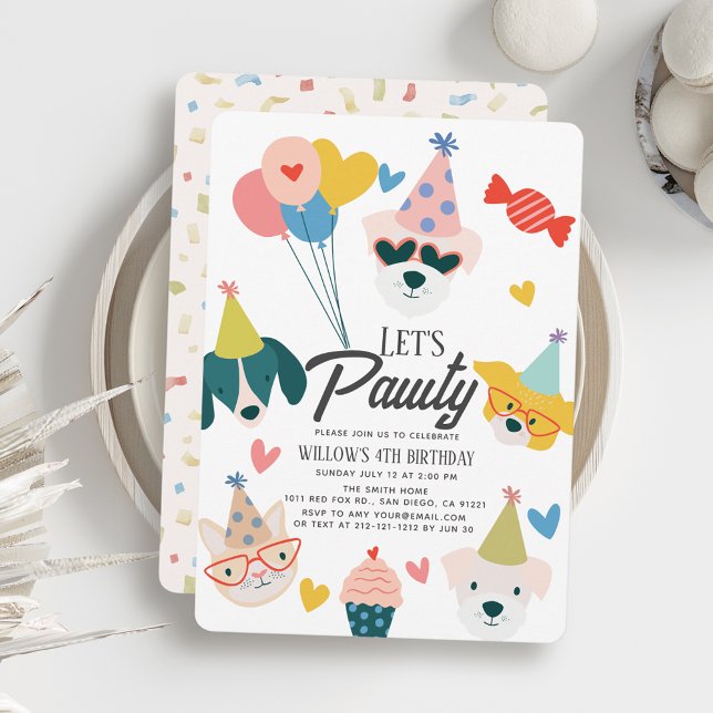 Convite Vamos Cães Pawty e Balões de Gato Aniversário (Criador carregado)