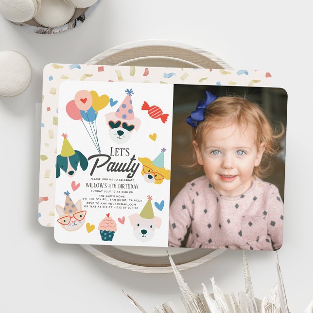 Convite Vamos Cães Pawty e Balões de Gato Foto de Aniversá (Criador carregado)