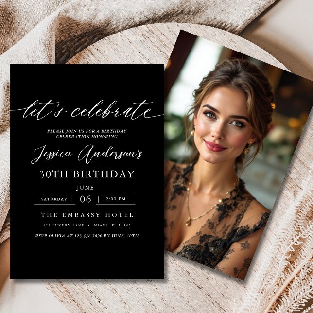 Convite Vamos celebra aniversário de fotos negras minimali (Criador carregado)