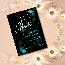 Convite Vamos Celebra Azul Bokeh Gradient Black Aniversári