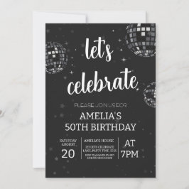 Convite Vamos celebra Disco com Tema Preto e Branco