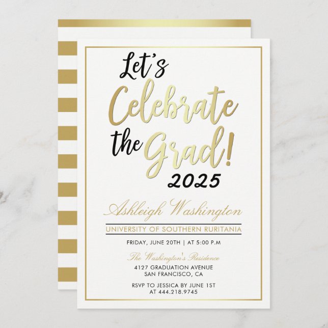 Convite Vamos Celebra O Formando! | Graduação Branca Doura (Frente/Verso)