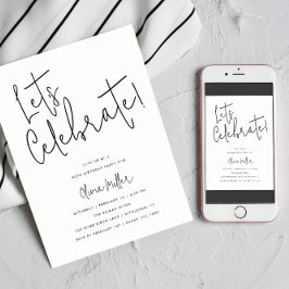 Convite Vamos Celebra Script Minimalista, Aniversário Azul