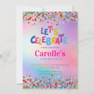 Convite Vamos celebrar a festa de aniversário Confetti Par