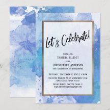 Vamos Celebrar Borda Dourada Abstrato Salpico Azul