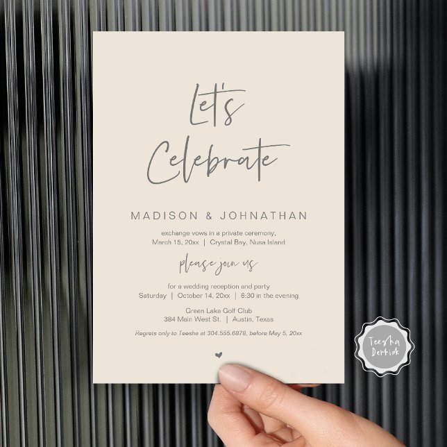 Convite Vamos celebrar conosco, Partido do Elopemento do C (Let's celebrate, Wedding Elopement Party Invitation Party, Printed and Template File.)