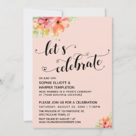 Convite Vamos Celebrar Corações Script Florais Rosa Bege