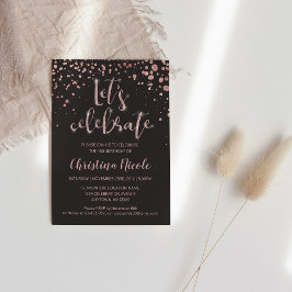 Convite "Vamos Celebrar" Dourado Rosa e Cinza Brilhante Te