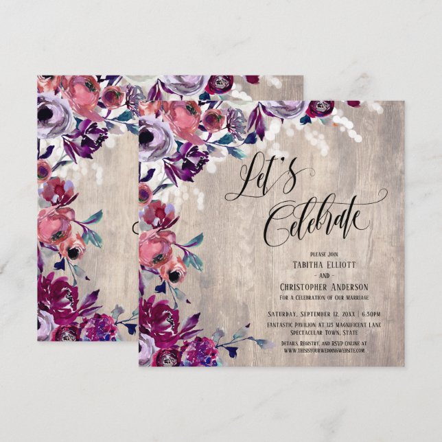 Convite Vamos Celebrar Flores Ousadas Madeira Pálida & Luz (Frente/Verso)