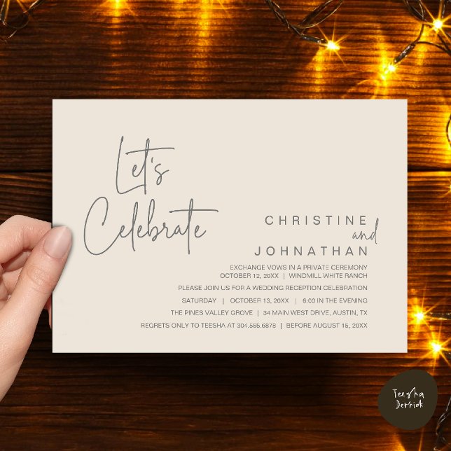 Convite Vamos Celebrar, Jantar de Casamento Intimo (Let's Celebrate, modern minimal Wedding Elopement Dinner Party Invitation card in cream grey)