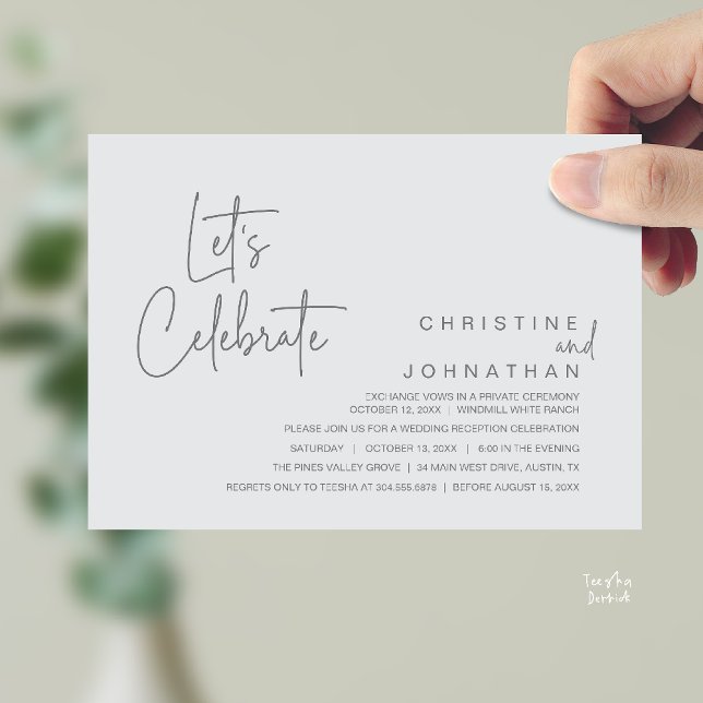 Convite Vamos Celebrar, Jantar de Casamento Intimo (Let's Celebrate, modern minimal Wedding Elopement Dinner Party Invitation card in chill grey)
