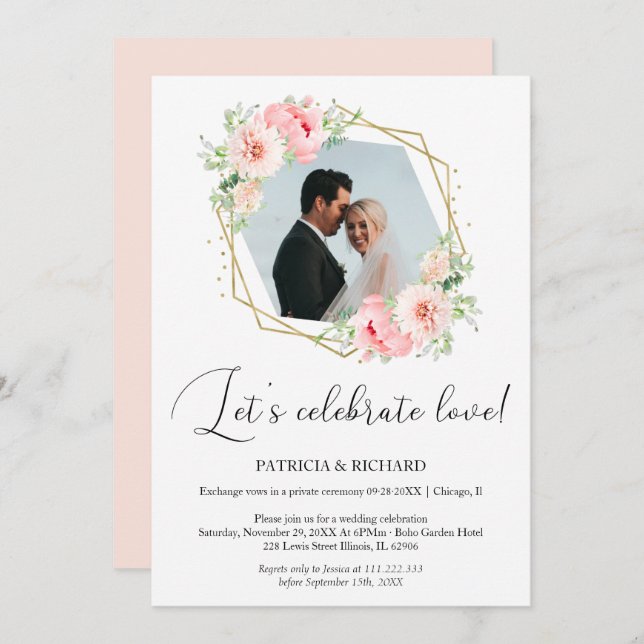 Convite Vamos Celebrar o Amor Casamento às Pressas Recepçã (Frente/Verso)