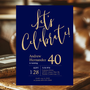 Convite Vamos Celebrar o Aniversário de 40 Anos Navy Blue 