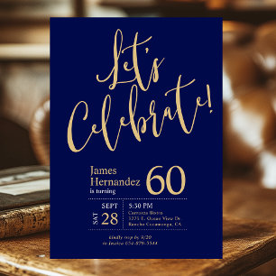 Convite Vamos Celebrar o Aniversário de 60 Anos Azul Marin