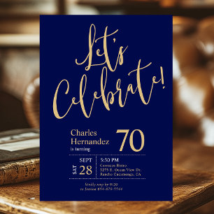 Convite Vamos Celebrar o Aniversário de 70 Anos Navy Blue
