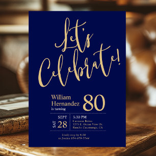 Convite Vamos Celebrar o Aniversário de 80 Anos Azul Marin