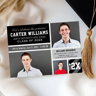Convite Vamos Celebrar o Graduado Foto Colagem Preta