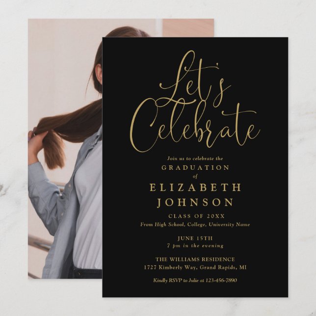 Convite Vamos Celebrar o Script de Foto da Festa de Format (Frente/Verso)