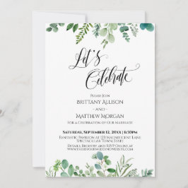 Convite Vamos Celebrar Recepção de Folhagens de Eucalipto