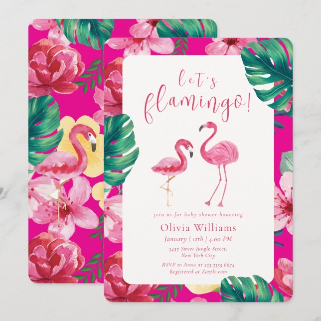Convite Vamos Chuveiro de Bebê Floral Tropical de Verão do (Frente/Verso)
