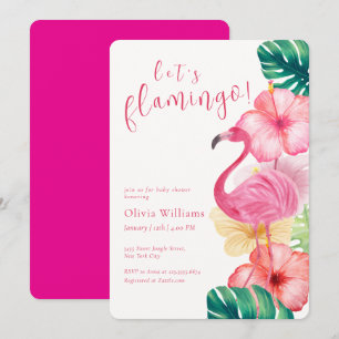 Convite Vamos Chuveiro Tropical Floral de Flamingo Baby