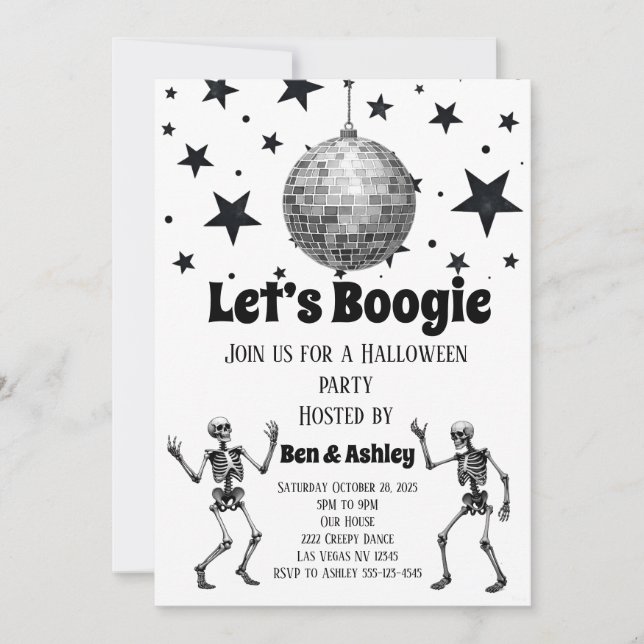 Convite Vamos Dançar Boogie Bola de Discoteca Festa de Hal (Frente)