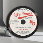 Convite Vamos Dance Vintage Groovy Record 50th Birthday<br><div class="desc">Um elegante modelo de 50º convite de aniversário com temas musicais, divertido, em forma de um registro vinílico com notas musicais, que apresenta um fundo preto e cinza texturizado e o título "Dança do Vamos" em ranhura, escrita ao estilo dos anos 70. Você pode editar totalmente este modelo. Um convite...</div>