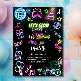 Convite Vamos de aniversário maluco de neon