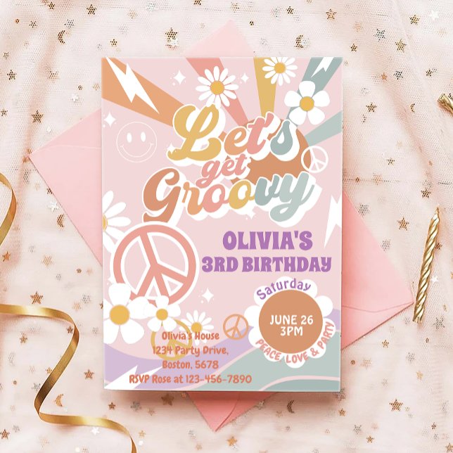 Convite Vamos de Festa de Amor de Pêssego Groovy (Criador carregado)