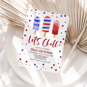 Convite Vamos de gelo Pop Vermelho Vermelho Azul Aniversár