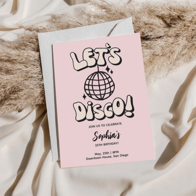 Convite Vamos Disco - Festa Rosa de Aniversário (Criador carregado)