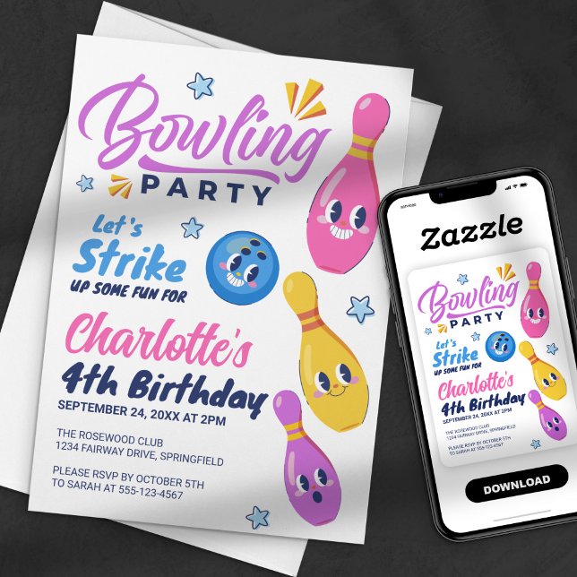 Convite Vamos Divertir-nos! Festa de Aniversário de Bowlin (Criador carregado)