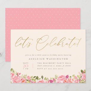 Convite Vamos Dourado Celebrar Surpresa Floral Aniversári