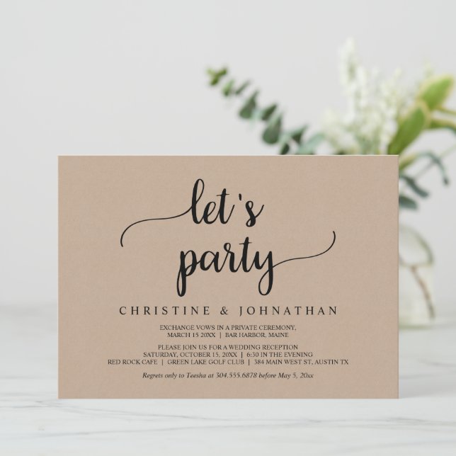 Convite Vamos, Elopemento de Casamento Rustic Brown Kraft (Em pé/Frente)