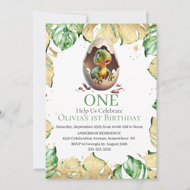 Convite Vamos entrar em um partido Dino T Rex (Frente)